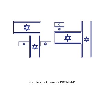 Israeli flags creating the number 74 on White background