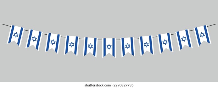 Israeli Independence Day, flag of Israel bunting garland, hanging flags for celebration, pennants, Yom Haatzmaut, vector illustration