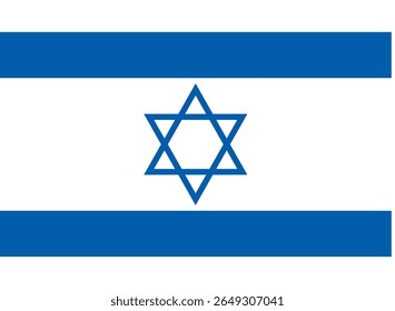  Bandeira nacional israelense com listras azuis em negrito e a icônica Estrela de David centrada em um fundo branco. Símbolo de identidade, herança e orgulho nacional judaico.
