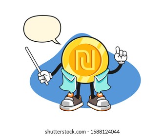 Israeli new shekel gold coin scientist professor with speech bubble cartoon. Mascot Character vector.