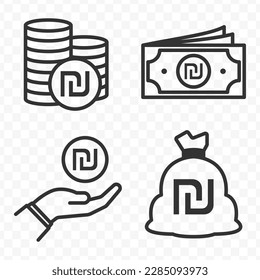 Israeli new shekel icons set money icon vector image on transparent background (PNG).