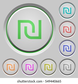 Israeli new Shekel sign color icons on sunk push buttons