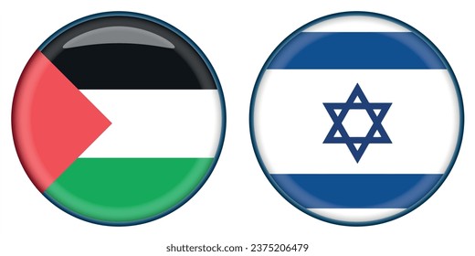 Israeli and Palestine 3D Rounded Flag buttons. Button in shape of palestina official state flag and Israel national flag. vector illustration