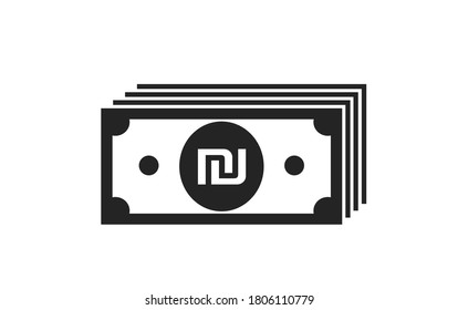 ícono de pila de billetes de shekel israelí. símbolo de dinero y efectivo. elemento de diseño de infografía financiera y bancaria
