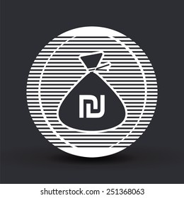 Israeli Shekel currency symbol. Money bag icon. Flat design style. Made in vector illustration