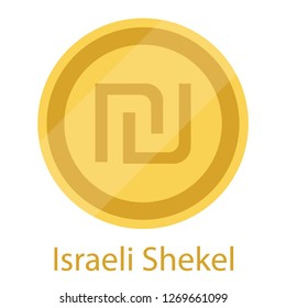 Israeli Shekel golden coin isolated on white background. Vector