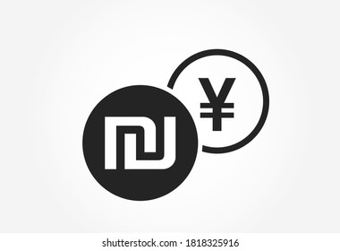 israeli sheqel to japanese yen currency exchange icon. money exchange and banking transfer symbol