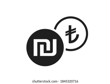 israeli sheqel to turkish lira currency exchange icon. money exchange and banking transfer symbol