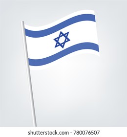 Israeli vector flag template. Waving flag of Israel on a metallic pole, isolated on a white background,Israel flag toothpick on white background.