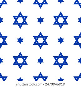 Israeli vector seamless pattern. Blue stars of David on white background. Best for textile, festive decoration, wallpapers, wrapping paper and web design.