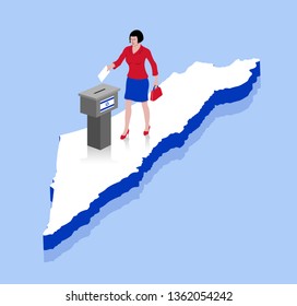Israeli woman are voting in ballot box over a Israel map. All the objects, shadows and background are in different layers. 