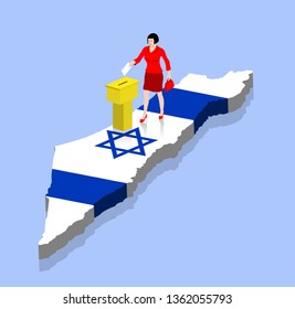 Israeli woman are voting over a Israel map like Israeli flag. All the objects, shadows and background are in different layers. 