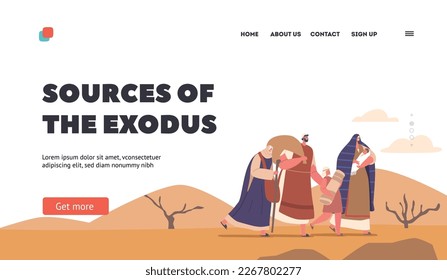 Israelite Exodus Landing Page Template. Moses Moses Led The People Of Israel Out Of Slavery In Egypt Into The Desert, Character Guiding People To Promised Land. Cartoon Vector Illustration