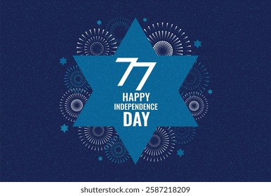 Israel's 77th Independence Day, Yom Haatzmaut Banner: Star of David and Fireworks. Vector design.