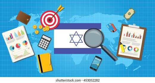 isreal jewish middle east economy economic condition country with graph chart and finance tools vector graphic illustration