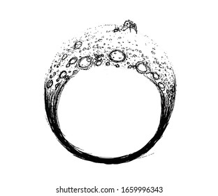 ISRO Chandrayaan-2 mission on Moon, Moon Ring Black and white illustration. ink pen art. concept art and illustration.