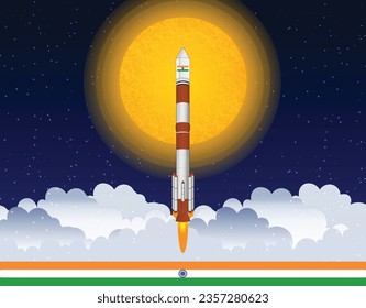 ISRO's Aditya L1 Successful Launch Illustration - Indian Solar Mission Success with Rocket Flying Up to Reach Sun 