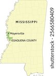 Issaquena County and town of Mayersville location on Mississippi state map