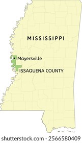 Issaquena County and town of Mayersville location on Mississippi state map