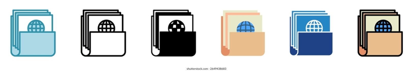 Issue Folder multi style, mini ícone de ilustração set. outline, flat, glifo, cor da linha. vetor para UI, UX, app, web, digital ou impressão. Relacionados com jornalistas, radiodifusão, notícias e mídia 