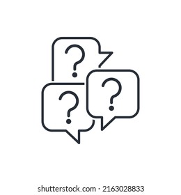 Issues of discussing the quality and capabilities of a new product. Vector linear icon isolated on white background