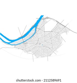 Issy-les-Moulineaux, Hauts-de-Seine, France high resolution vector map with city boundaries and editable paths. White outlines for main roads. Many detailed paths. Blue shapes and lines for water.