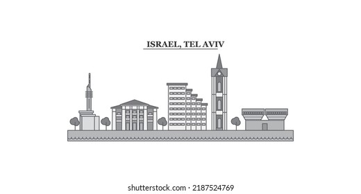 Istael, Tel Aviv city skyline isolated vector illustration, icons