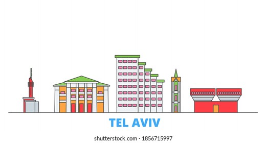 Istael, Tel Aviv line cityscape, flat vector. Travel city landmark, oultine illustration, line world icons
