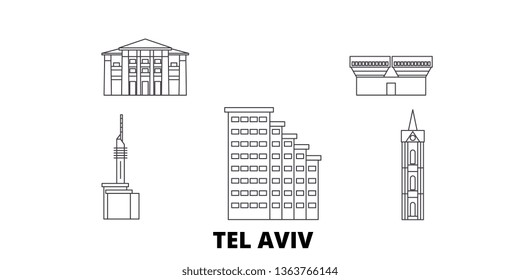 Istael, Tel Aviv line travel skyline set. Istael, Tel Aviv outline city vector illustration, symbol, travel sights, landmarks.