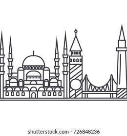 istambul vector line icon, sign, illustration on background, editable strokes