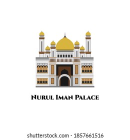 El Istana Nurul Iman. Plantilla de diseño de país de Brunéi. El diseño arquitectónico es magnífico. Uno de los más grandes palacios residenciales del mundo. Ilustración vectorial de diseño plano