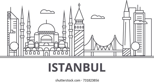 Istanbul architecture line skyline illustration. Linear vector cityscape with famous landmarks, city sights, design icons. Landscape wtih editable strokes