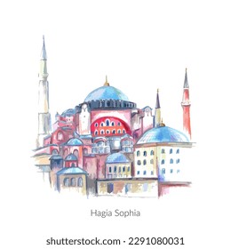 Istanbul Stadt uralten Wahrzeichen Hagia Sophia bunten Skizze. Moschee Vektorgrafik.