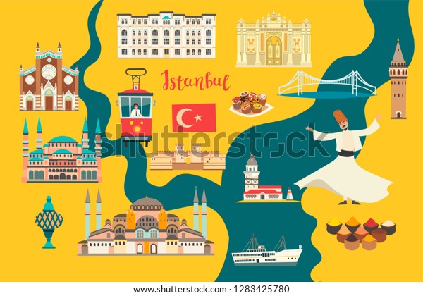 Istanbul City Colorful Vector Map Famous Stock Vector (Royalty Free ...