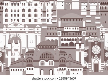 Istanbul City colorful vector seamless pattern