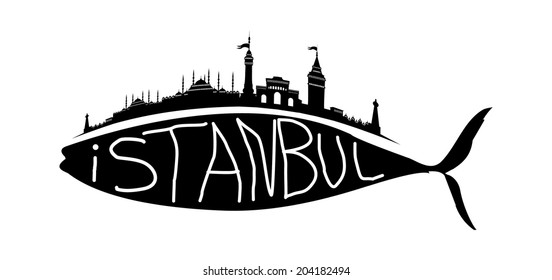 istanbul city and fish vector art