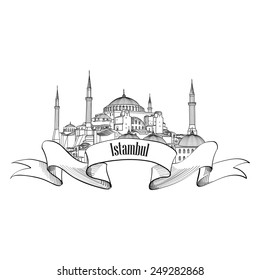 Istanbul city landmark icon. Travel Turkey sketch background. Famous Hagia Sophia symbol