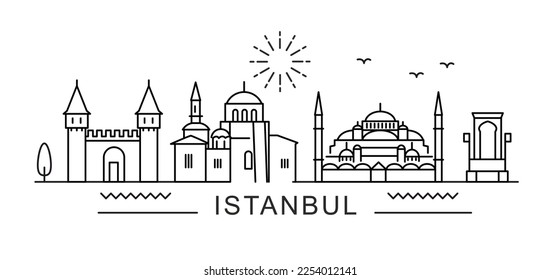 Istanbul City Line View. Poster print minimal design. Turkey