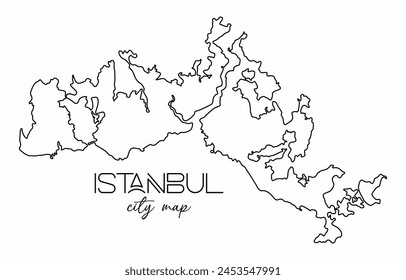 Istanbul city map vector contour. Turkey touristic place map isolated illustration. Line art map.