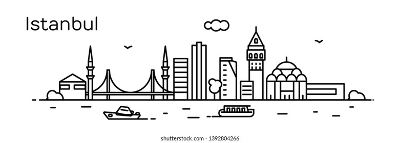 Istanbul city. Modern flat line style. Vector illustration. Concept for presentation, banner, cards, web page
