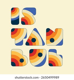 Texto do nome da cidade de Istambul com efeito de gradiente do arco-íris. Elemento decorativo colorido. Uso para festivais, viagens, merch, arte de parede, impressão