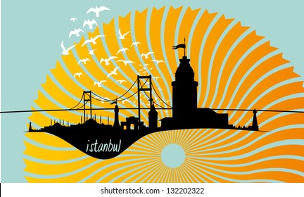 istanbul city retro style vector art