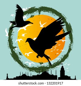 istanbul city retro vector art