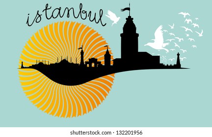 istanbul city retro vector art