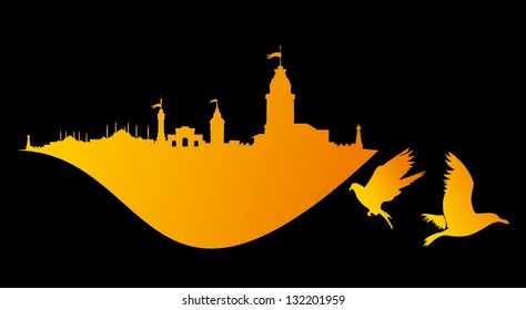istanbul city retro vector art