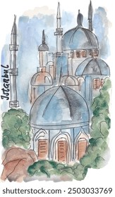 Boceto de la ciudad de Estambul ilustración de acuarela boceto urbano