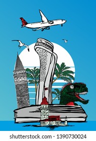 istanbul city skyline graphic design vector art