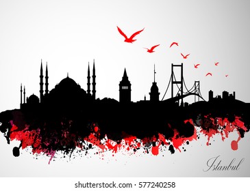 Istanbul City Skyline Vector Illustration.