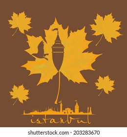 istanbul city and sycamore leaf vector art
