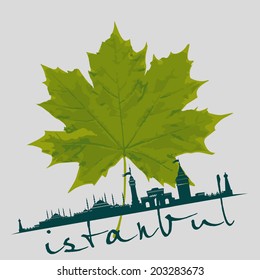 istanbul city and sycamore leaf vector art